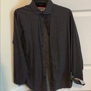 Express black polka dot button down